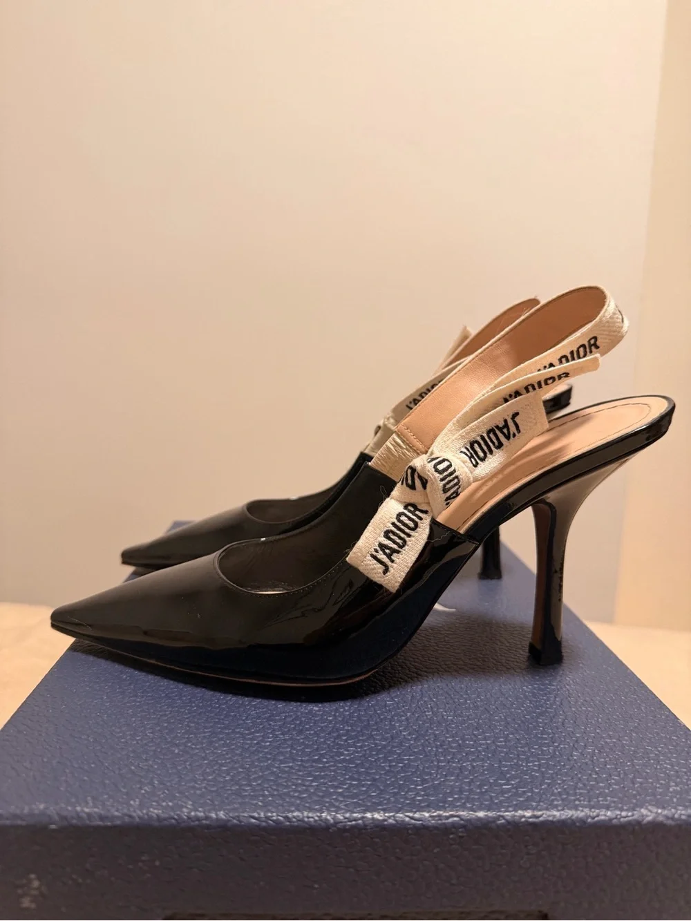 Christian Dion Black Patent Leather Slingback Pumps